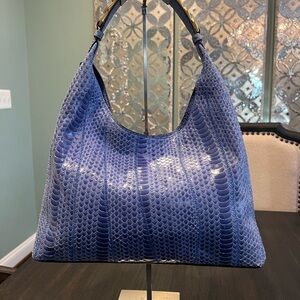 Donna Karen Bellmore Snake Leather Shoulder Bag with Bezel Strap